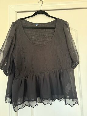 Old Navy Charcoal Gray Sheer Peplum Blouse